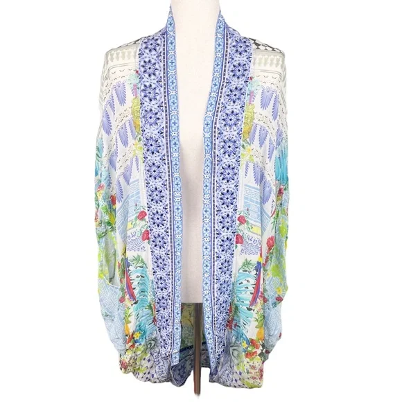 Camilla Open Front Cardi Cape Masking Madness 100% Silk Crystal Embellised OS
